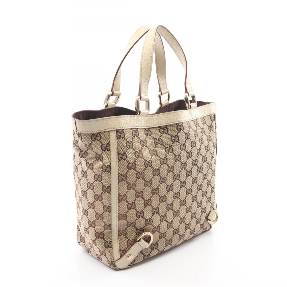 Gucci Abbey White Beige Ivory Tote Canvas Bag Leather Cream GG Tan Cream